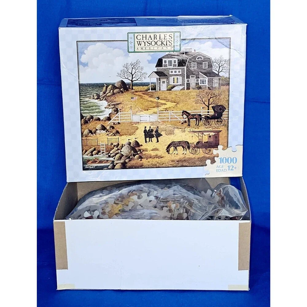 2 Charles Wysocki Americana 1000pc Puzzles COMPLETE Formulating The Plan Nantuck